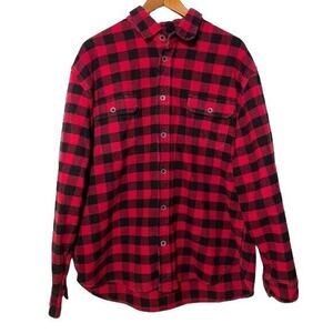 Jachs Brawny Buffalo Plaid Red Black Mens Flannel Long Sleeve Shirt 2X